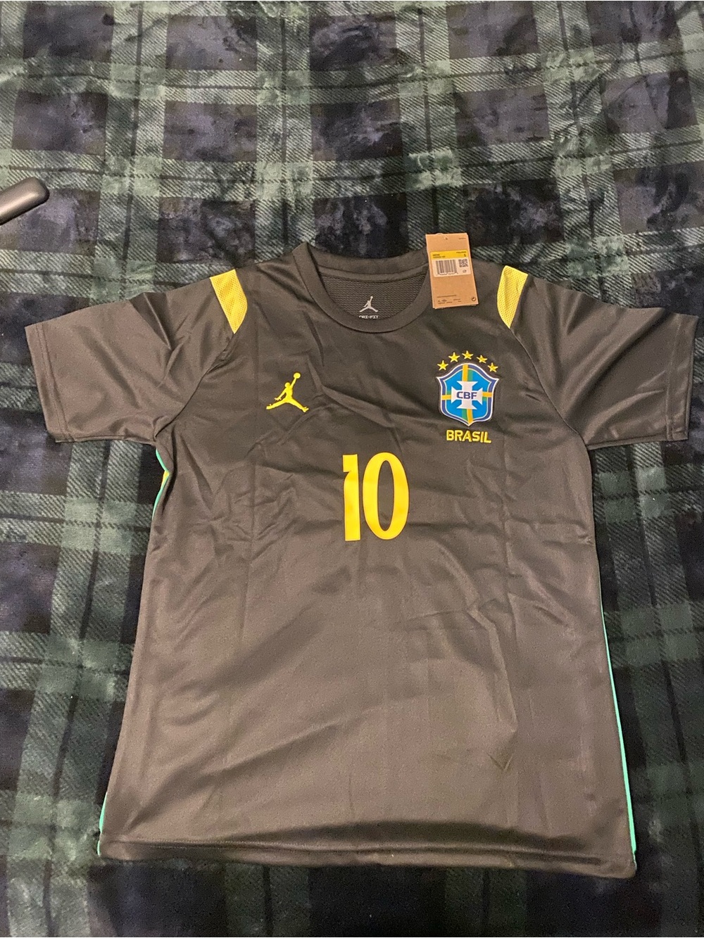 Jordan x Brazil Kids' #10 Soccer Jersey in Charcoal and Yellow